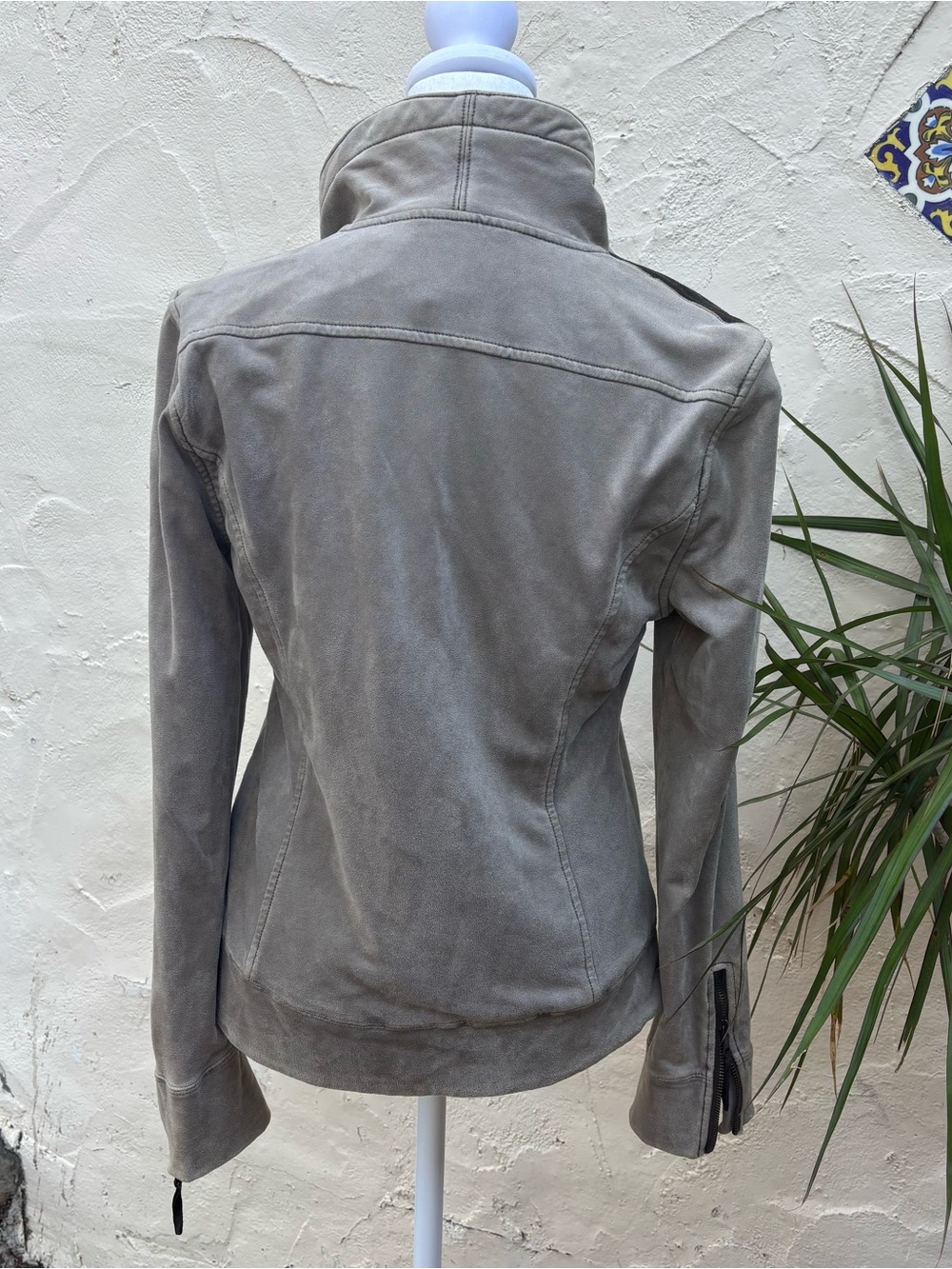 Anthropologie Women’s Suede Asymmetrical Zip Terry Jacket - Taupe - Picture 4 of 4